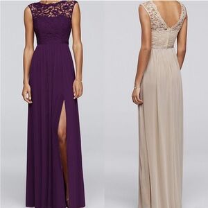 Davids Bridal Lace Top Formal Dress Gown Wine Burgundy Sz 14 F19328